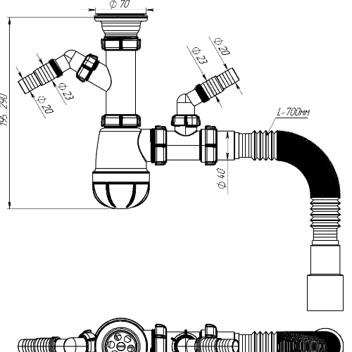 Սիֆոն խոհանոցի 1 1/2 x40+գոֆրե