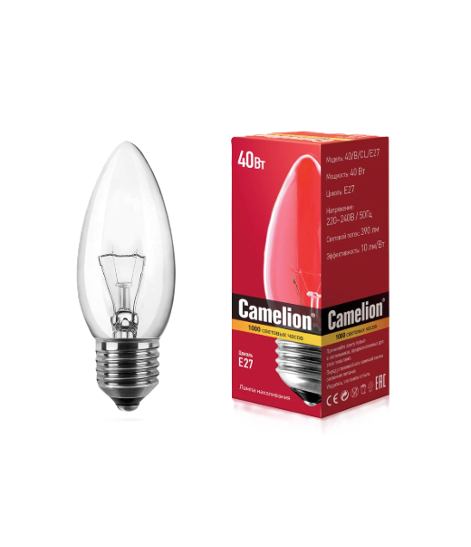 Լամպ մոմ 40w E27 Camelion թափանցիկ